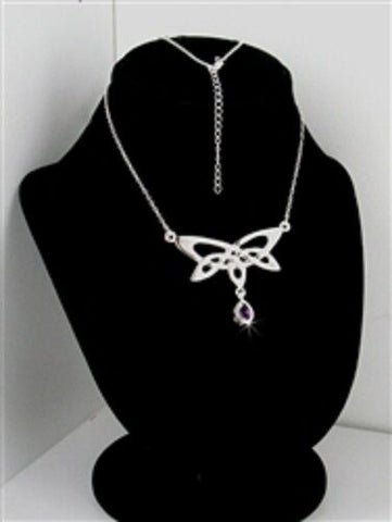Pewter Fairy Wings Celtic Knotwork Necklace w/ AmethystCZ on 18"
