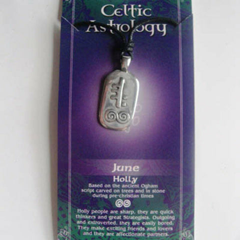 Irish Pewter Celtic Astrology Pendant - June- Holly symbol