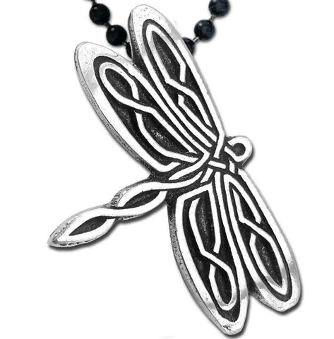 Celtic Dragonfly Pendant with black 24 inch steel chain made in USA
