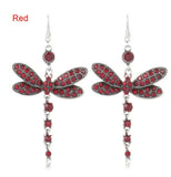 Alloy Red Crystal Dragonfly Dangle Earrings  8 x 4.3 cm size