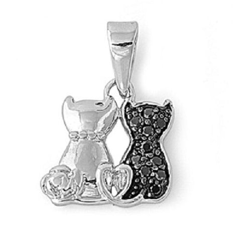 Sterling Silver Pendant W/ CZ - Cats without chain
