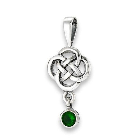 STERLING SILVER CELTIC KNOT PENDANT WITH SYNTHETIC EMERALD no chain
