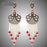 Turkish Style Antique Gold-Plated  Resin/Crystal & Bead & StoneTassel Earrings