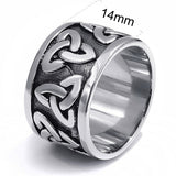 WIDE STAINLESS STEEL CELTIC TRINITY RING WITH  BLACK BACKGROUND