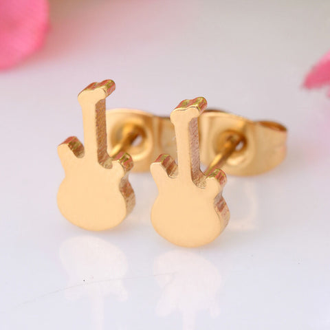 Stainless Steel Post Guitar Gold Color Stud Earrings