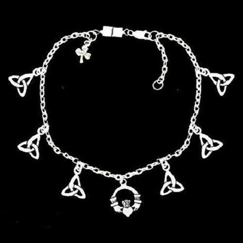 Pewter Celtic Claddagh and Trinity Anklet with Magnetic Clasp 9 In with 2 in ext