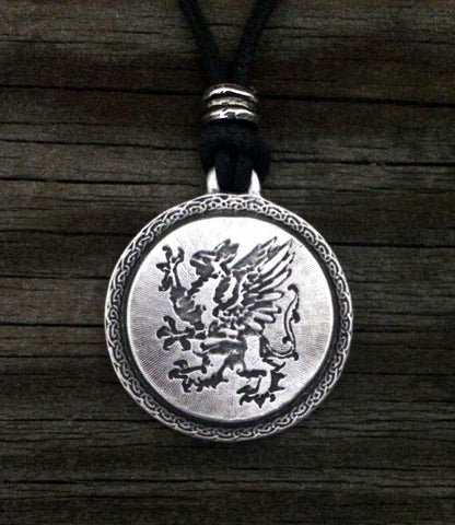 Pewter Rampant Griffin / Gryphon / Griffon Pendant Made in USA