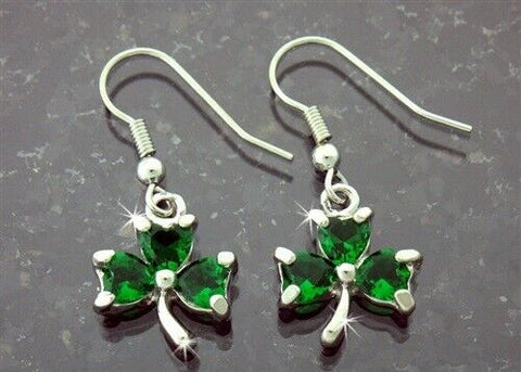 Lead Free Pewter Emerald CZ Shamrock Earrings