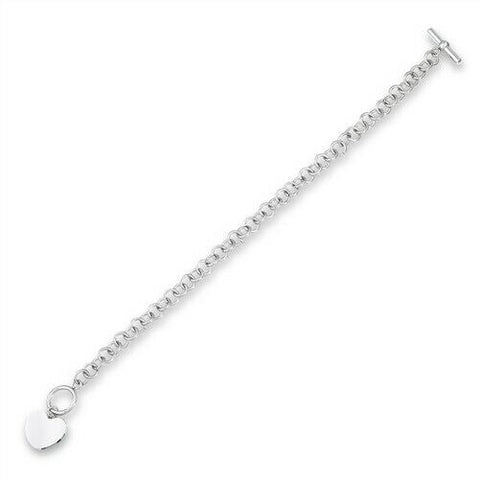 Stainless Steel 8.5 in Toggle Bracelet/Anklet with Heart 7mm chain