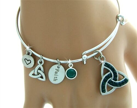 Emerald  Trinity Knot Bangle Bracelet USA made