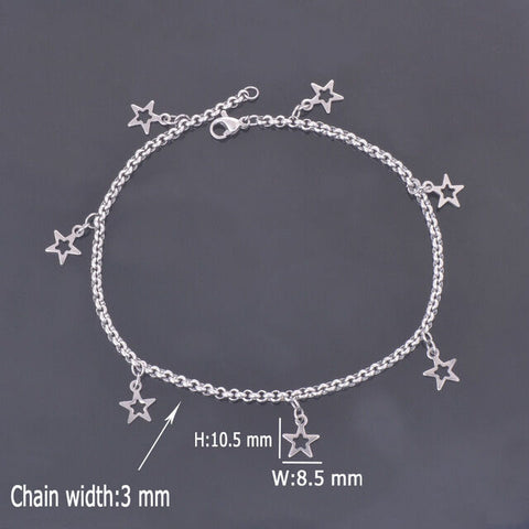 Stainless Steel Star Charm Bracelet 8 inches