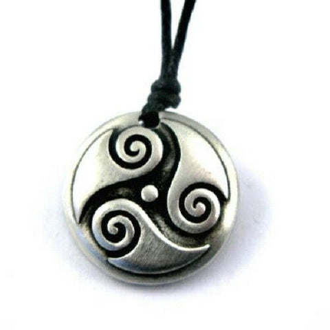 Irish Pewter Celtic Spiral of Life Pendant with Adjustable Black Cord