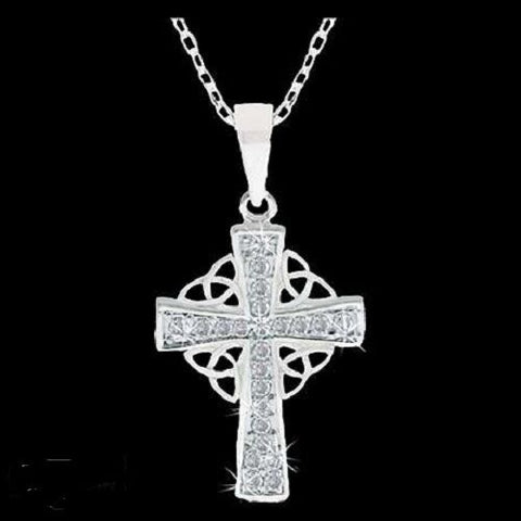 Pewter CZ Celtic Cross Necklace with Chain