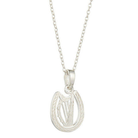 Irish Sterling Silver Celtic Harp Necklace with  18 inch  chain