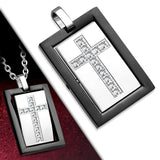 Stainless Steel 2-tone Cross Tag Charm Spinning Pendant w/ Clear  no chain