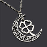 Celtic Crescent Moon with Clover Necklace with chain