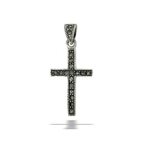 Sterling Silver Classic Marcasite Cross Pendant  no chain