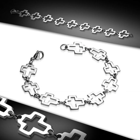 Unisex  Stainless Steel Cut-out Cross Link Chain Bracelet 20 cm(7.88 in)