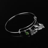 Scottish Thistle, Triquetra, Green Bead and Expandable Bangle