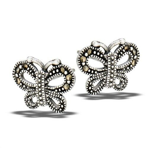 Sterling Silver Marcasite Butterfly Stud Earrings