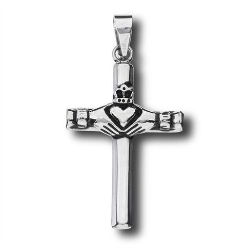 STAINLESS STEEL CLADDAGH CROSS PENDANT no chain