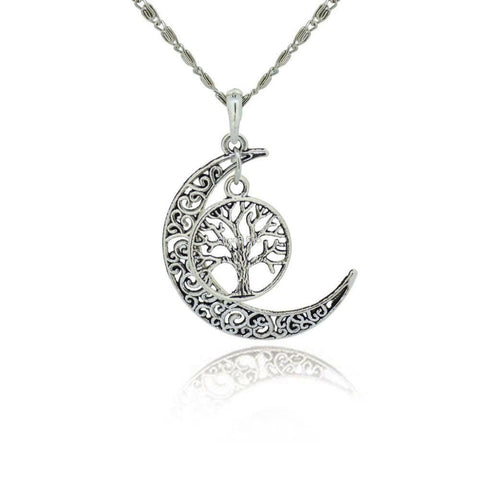Celtic Crescent Moon with Tree of Life Necklace and 45cm chain
