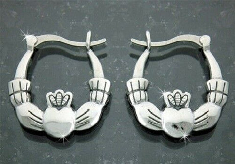 Classical Large Double Sided Stainless Steel Claddagh Hoop Earrings