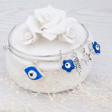 Stainless Steel Silver Tone Blue Enamel Evil Eye  Angel Wing Expandable Bangle