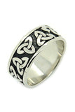 STAINLESS STEEL CELTIC TRINITY RING WITH  BLACK BACKGROUND