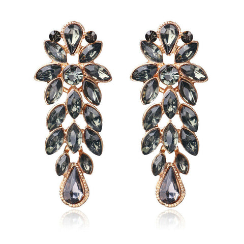 Gray Gold Colored Alloy Resin Crystal Drop Earrings