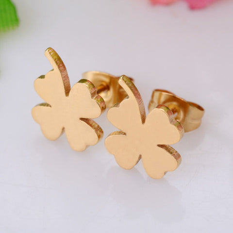 Stainless Steel Post 4 leaf clover Gold Plated Stud Earrings