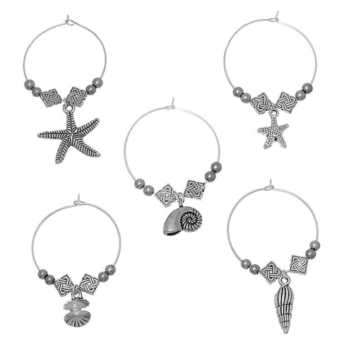 Zinc Based Silver-plated Alloy Wine Glass Ocean Charms Mixed 5 in set