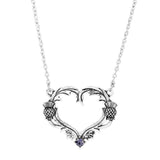 Celtic  Scottish Thistle Heart with Purple Crystal Necklace with 20 inch chain