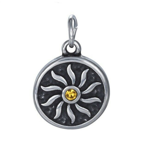 316L Stainless Steel Sun Pendant with crystal no chain 5/8 in diameter