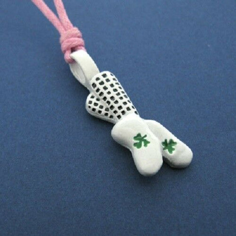 Irish Pewter and Enamel Dancing Poodle Socks Pendant with Pink Adjustable Cord