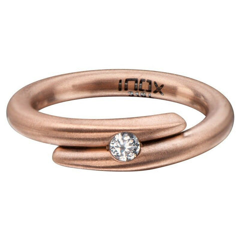 Stainless Steel IP Rose Gold Wire Wrap Ring w/ one CZ. SZ 7