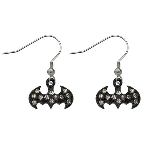 Stainless Steel Dangle Batman Earrings with Gems