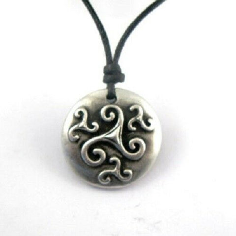 Irish Pewter Celtic Four Spirals Pendant with Full Length Adjustable Black Cord