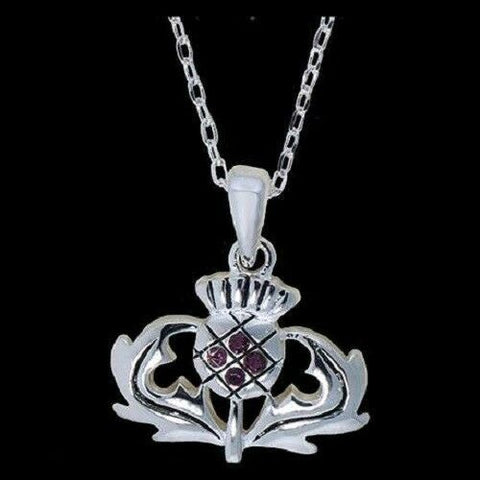 Celtic Pewter  Scottish Thistle CZ Necklace with 18 inch chain