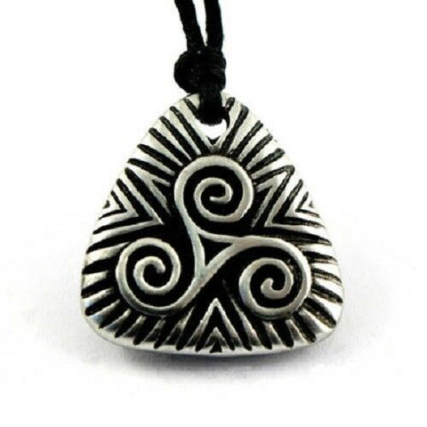 Irish Pewter Celtic Soltice Spiral Pendant with Adjustable Black Cord